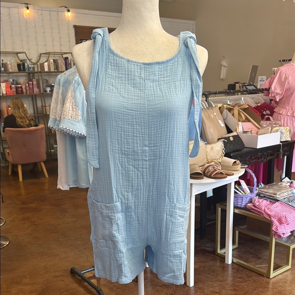 Light Blue Sleeveless Romper with Bow Straps